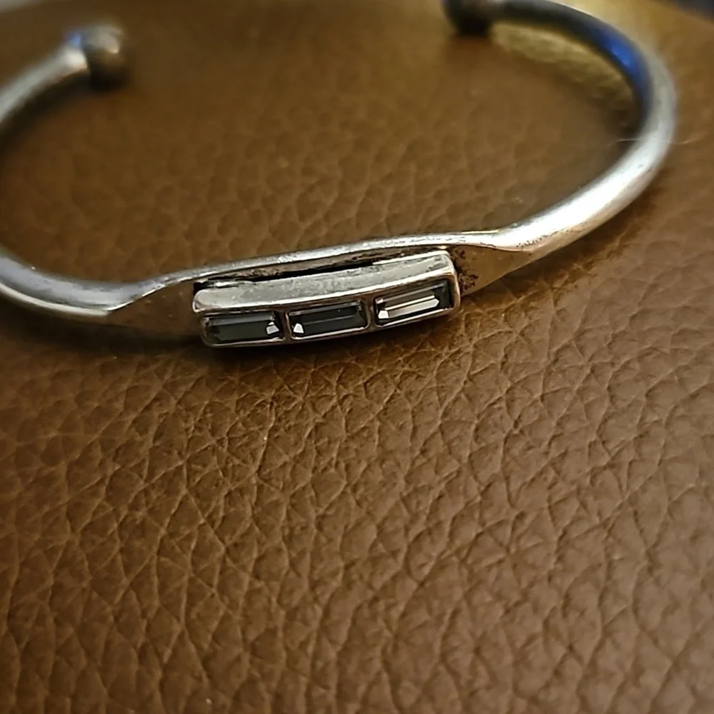 3/$30 Vintage Small Silvertone Blue Gem Cuff Bracelet
